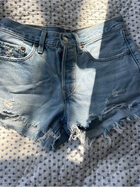Levi's Light Blue Distressed Denim Shorts